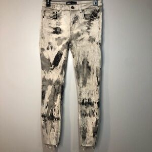 Zara Grey and Black Jeans Skinny In Inox Black Splash Mid-rise Tie-Dye